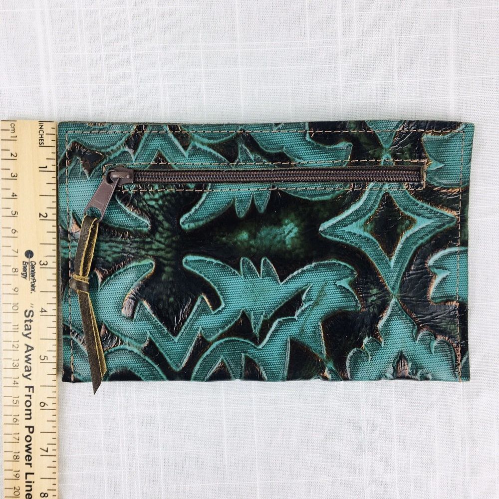 Turquoise Tooled Leather Wallet Large Pocket Credit Cards Clutch NEW WITH TAGS - Picture 3 of 6